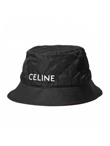 CELINE Logo Quilted Nylon Twill Bucket Hat Black