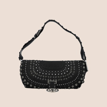 CHRISTIAN DIOR BLACK STUDDED CRYSTAL PEACE LOGO SHOULDER BAG