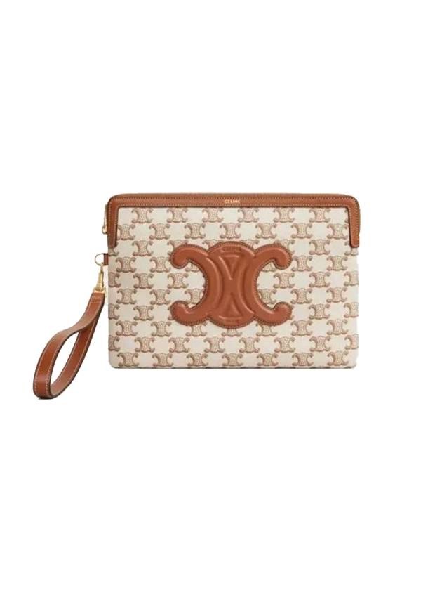 CELINE Textile Triomphe Print Calfskin Small Strap Pouch Bag White