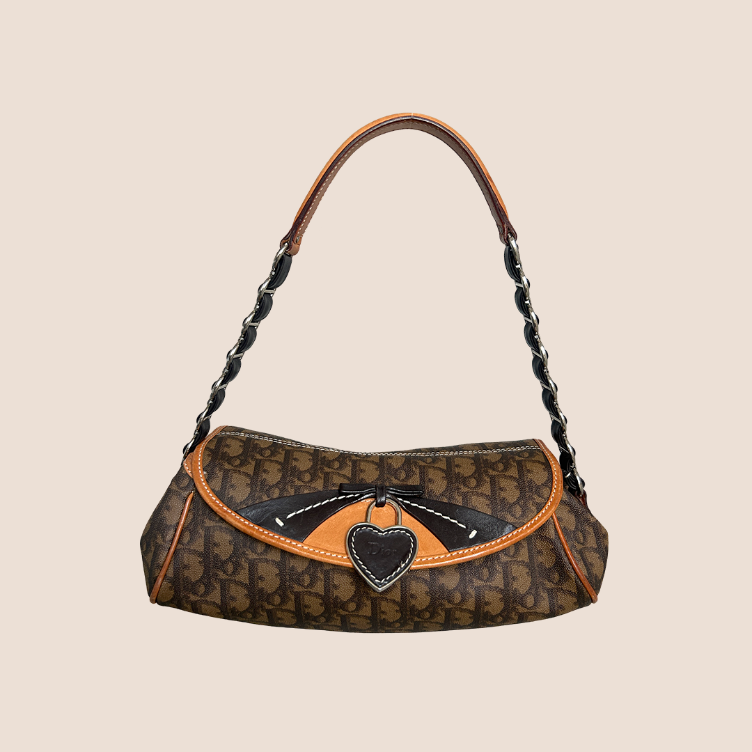 CHRISTIAN DIOR BROWN TROTTER ROMANTIQUE BAGUETTE BAG