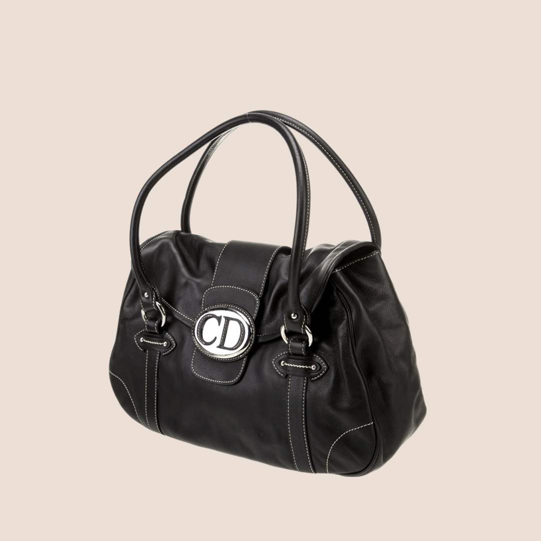 CHRISTIAN DIOR 2006 BLACK CD SAINT GERMAIN FLAP BAG