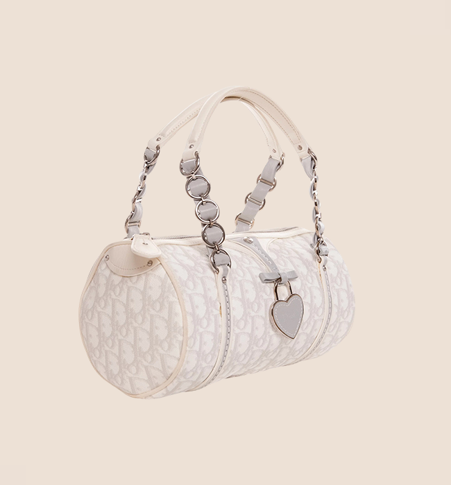 CHRISTIAN DIOR 2007 GREY & WHITE ROMANTIQUE TROTTER MINI BARREL BAG