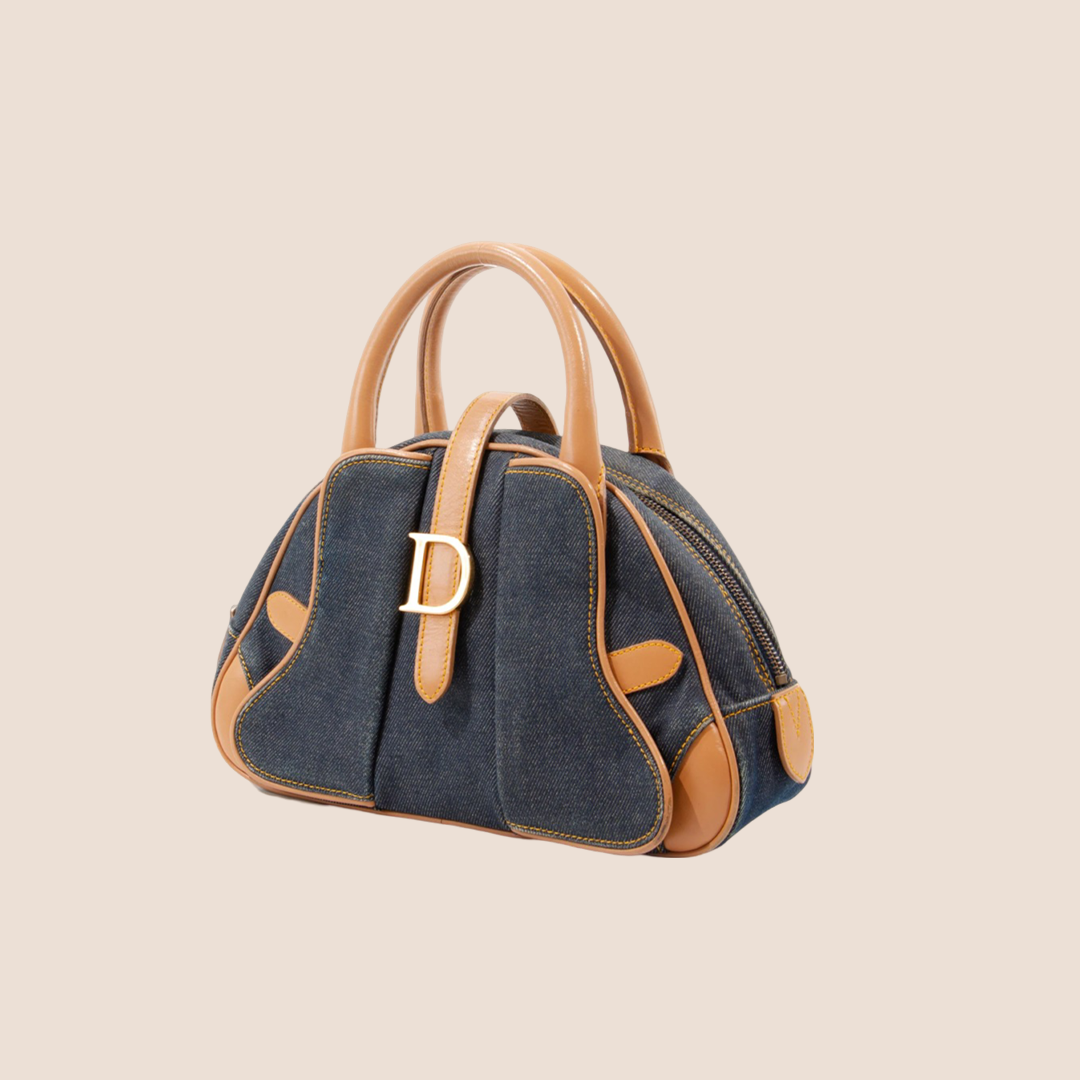 CHRISTIAN DIOR DENIM CANVAS SADDLE MINI BOWLER BAG