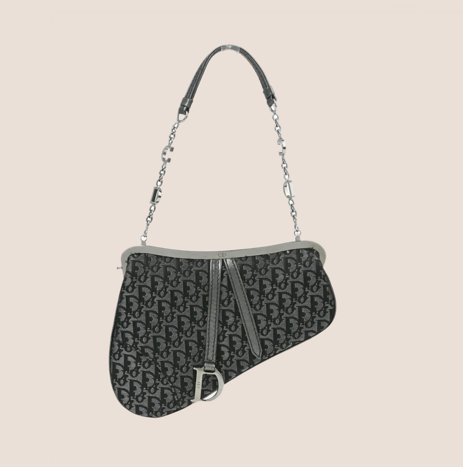 CHRISTIAN DIOR 2003 GREY JACQUARD TROTTER MICRO SADDLE BAG