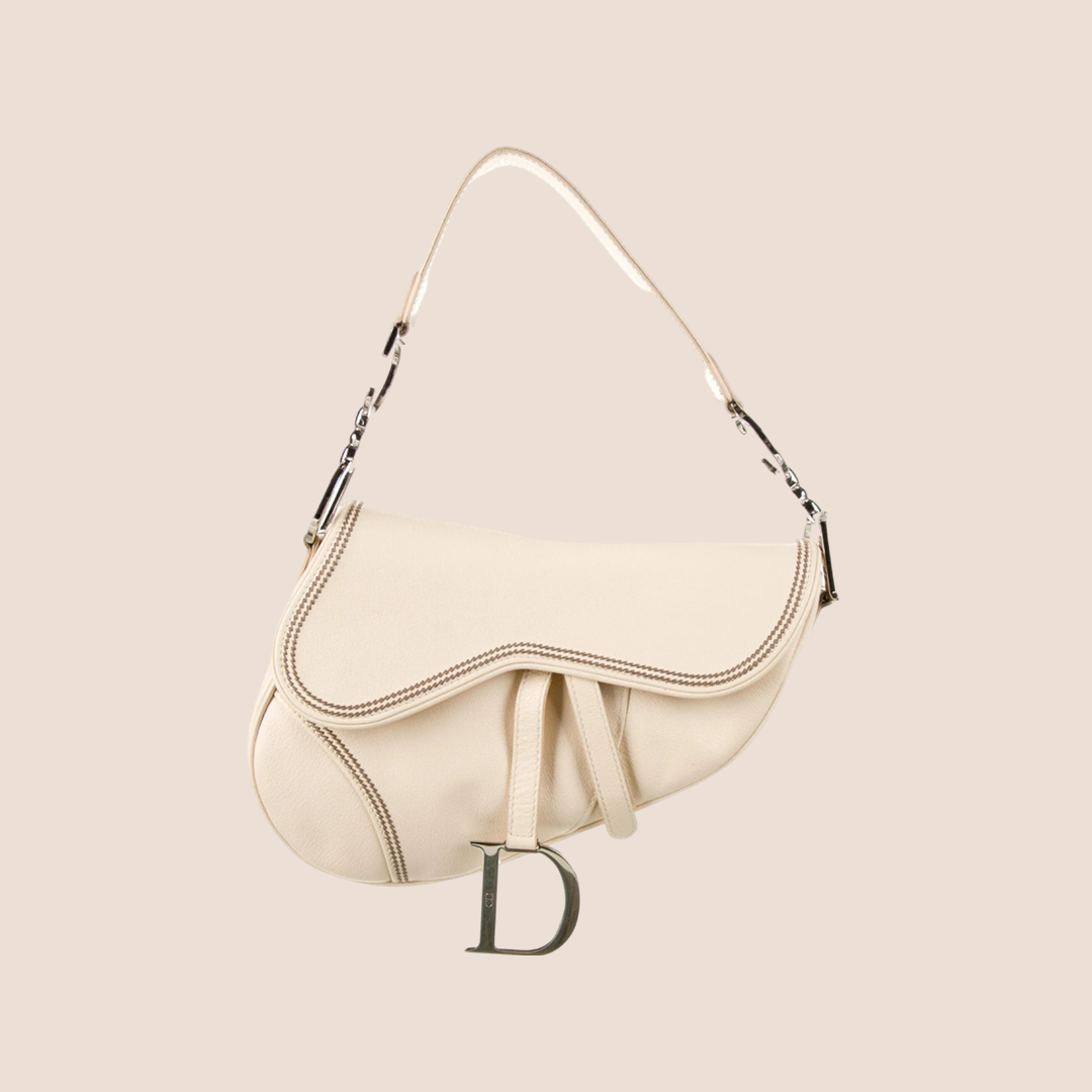 CHRISTIAN DIOR 2001 CREAM LEATHER SADDLE BAG
