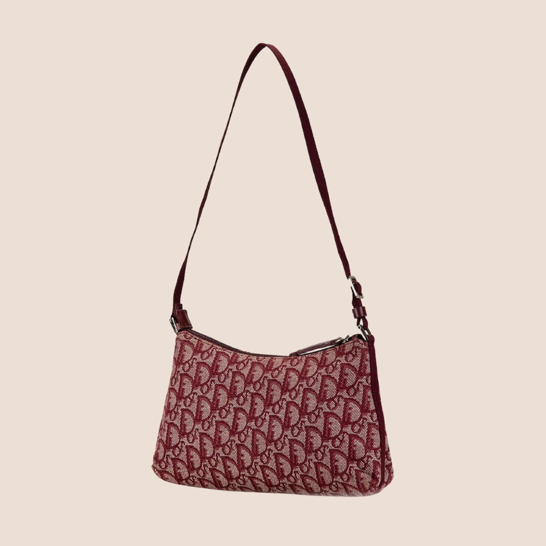 CHRISTIAN DIO BURGUNDY DIORISSIMO TROTTER SHOULDER BAG