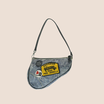CHRISTIAN DIOR 2001 "MISS DIORELLA" DENIM PRINT MINI SADDLE BAG