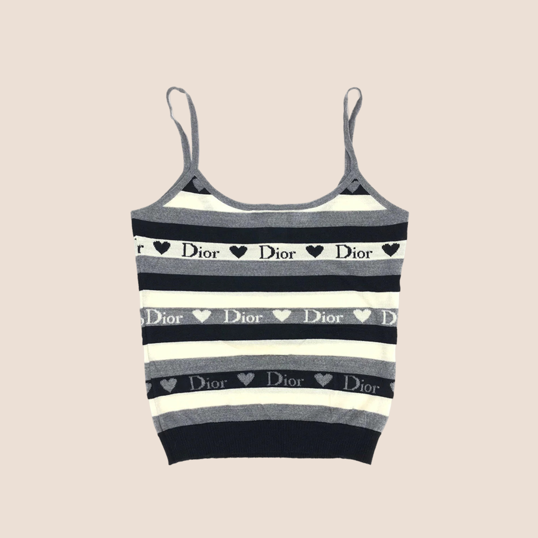 CHRISTIAN DIOR 2005 STRIPED HEART LOGO KNIT CAMI TOP
