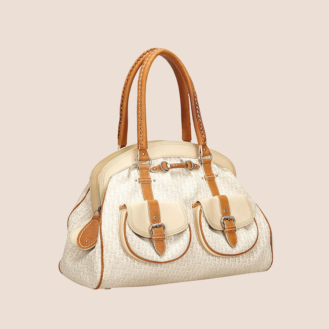 CHRISTIAN DIOR BICOLOR DIORISSIMO CANVAS SATCHEL BAG