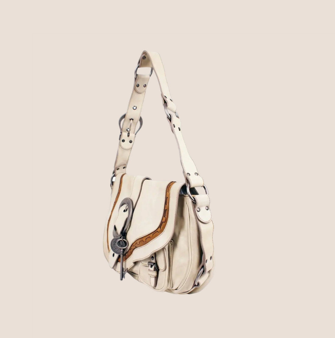 CHRISTIAN DIOR 2006 WHITE LEATHER GAUCHO BAG