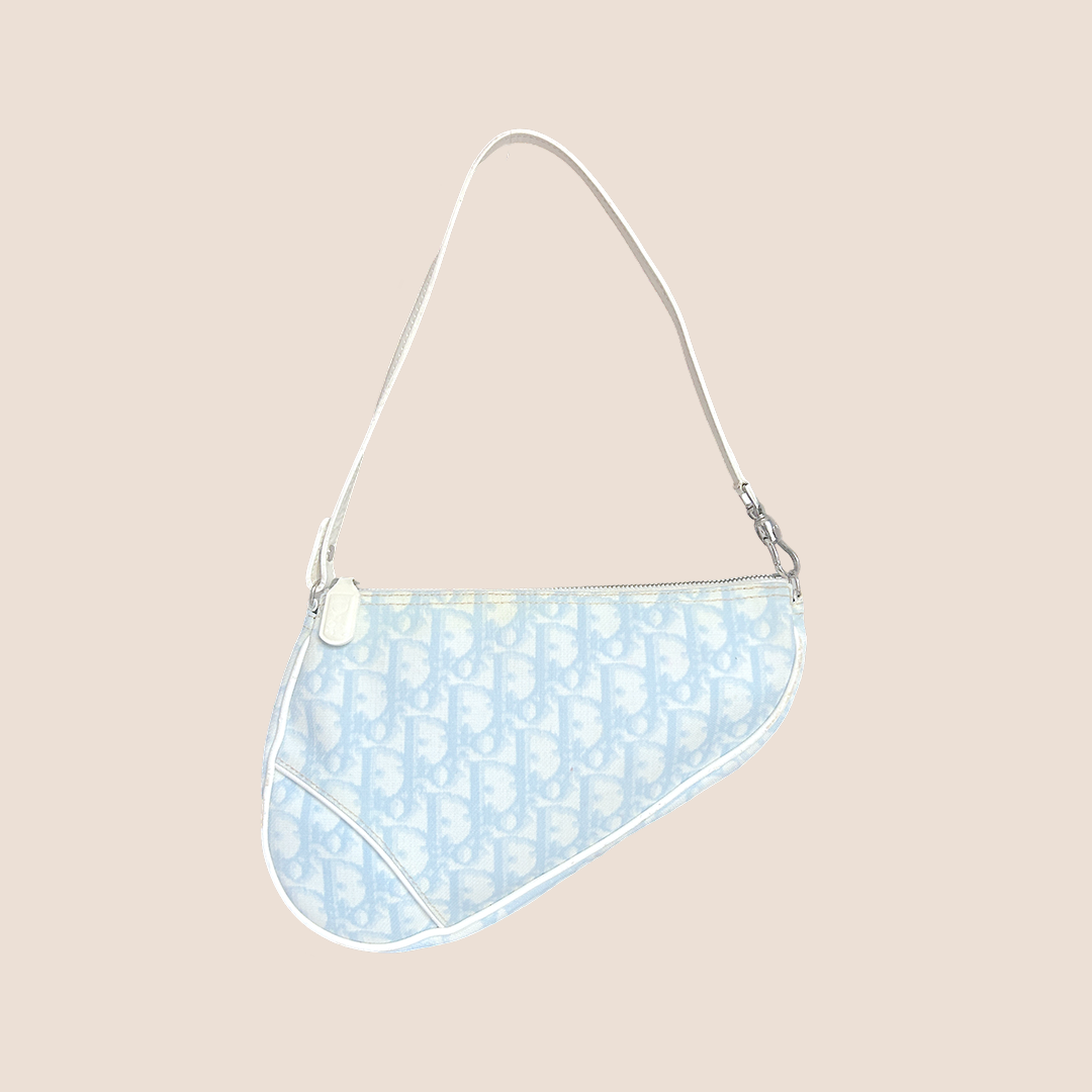 CHRISTIAN DIOR BABY BLUE OBLIQUE CANVAS SADDLE BAG
