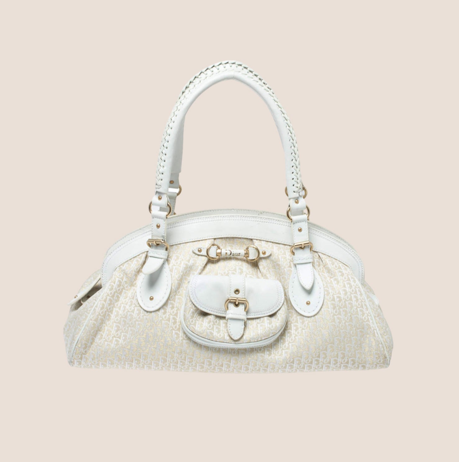 CHRISTIAN DIOR WHITE & BEIGE DIORISSIMO CANVAS SATCHEL