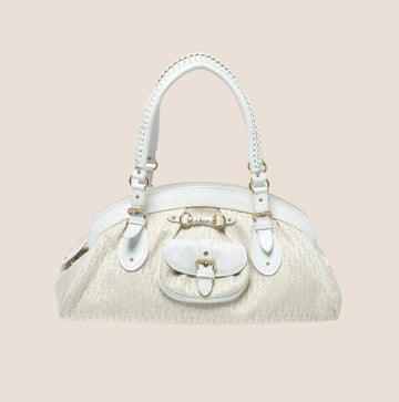 CHRISTIAN DIOR WHITE & BEIGE DIORISSIMO CANVAS SATCHEL