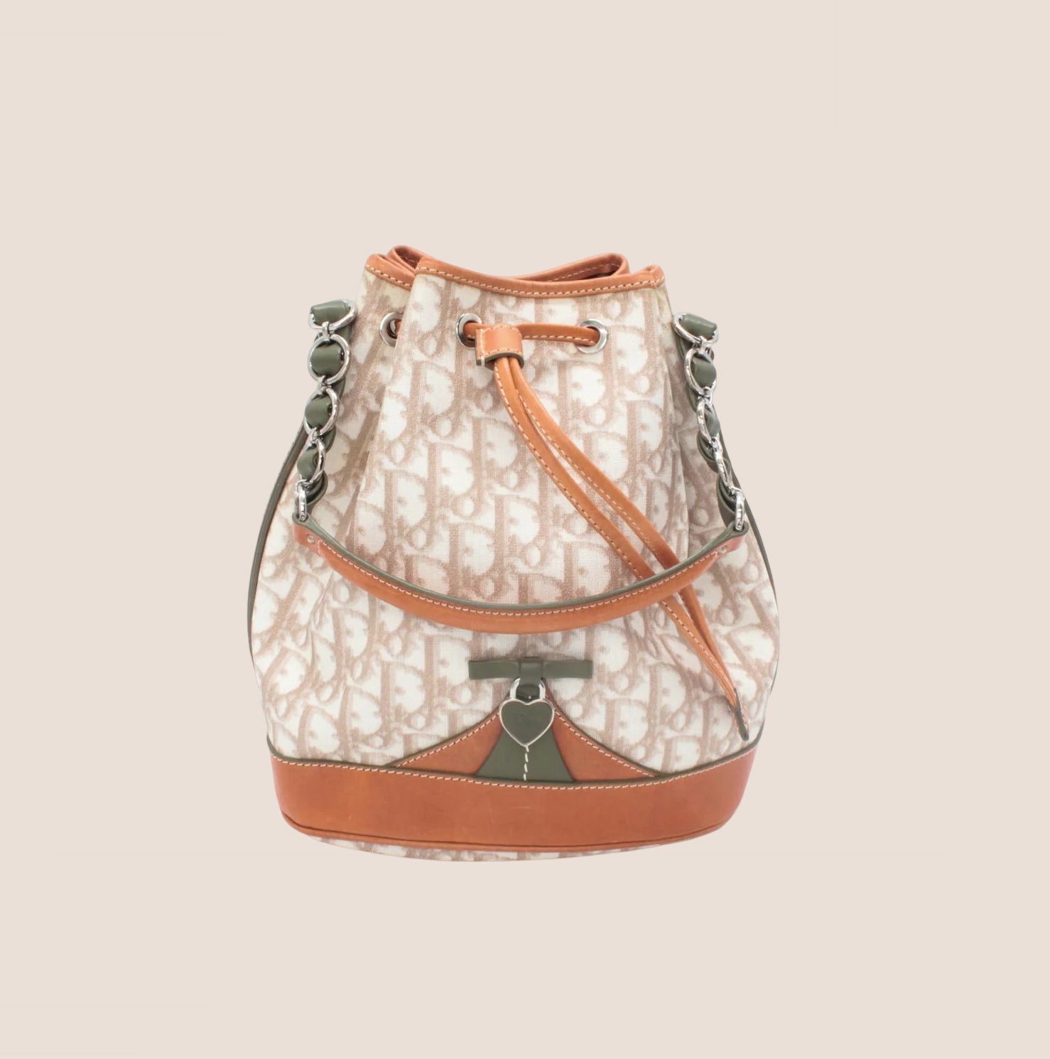 CHRISTIAN DIOR 2007 BEIGE & KHAKI ROMANTIQUE BUCKET BAG