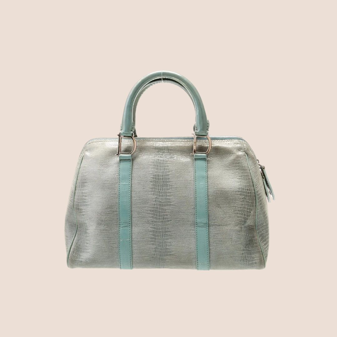 CHRISTIAN DIOR 2001 PALE BLUE LIZARD EMBOSSSED BOSTON BAG