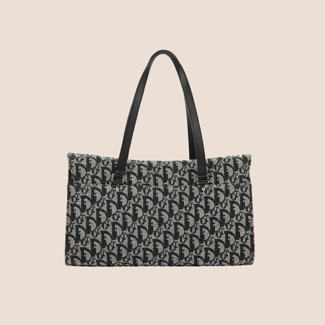 CHRISTIAN DIOR GREY & NAVY TROTTER SADDLE BRIEFCASE BAG