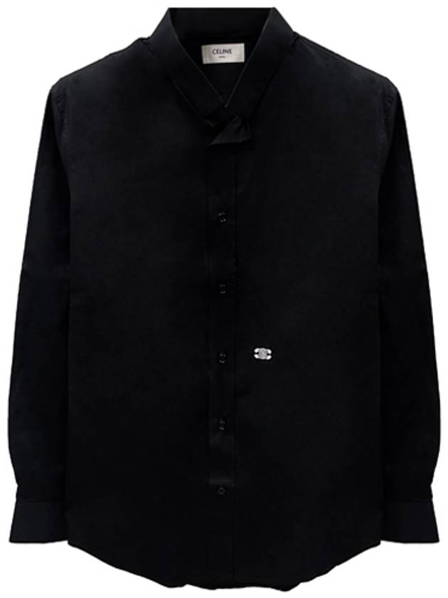 CELINE Triomphe Embroidered Inverted Collar Long Sleeve Shirt Black