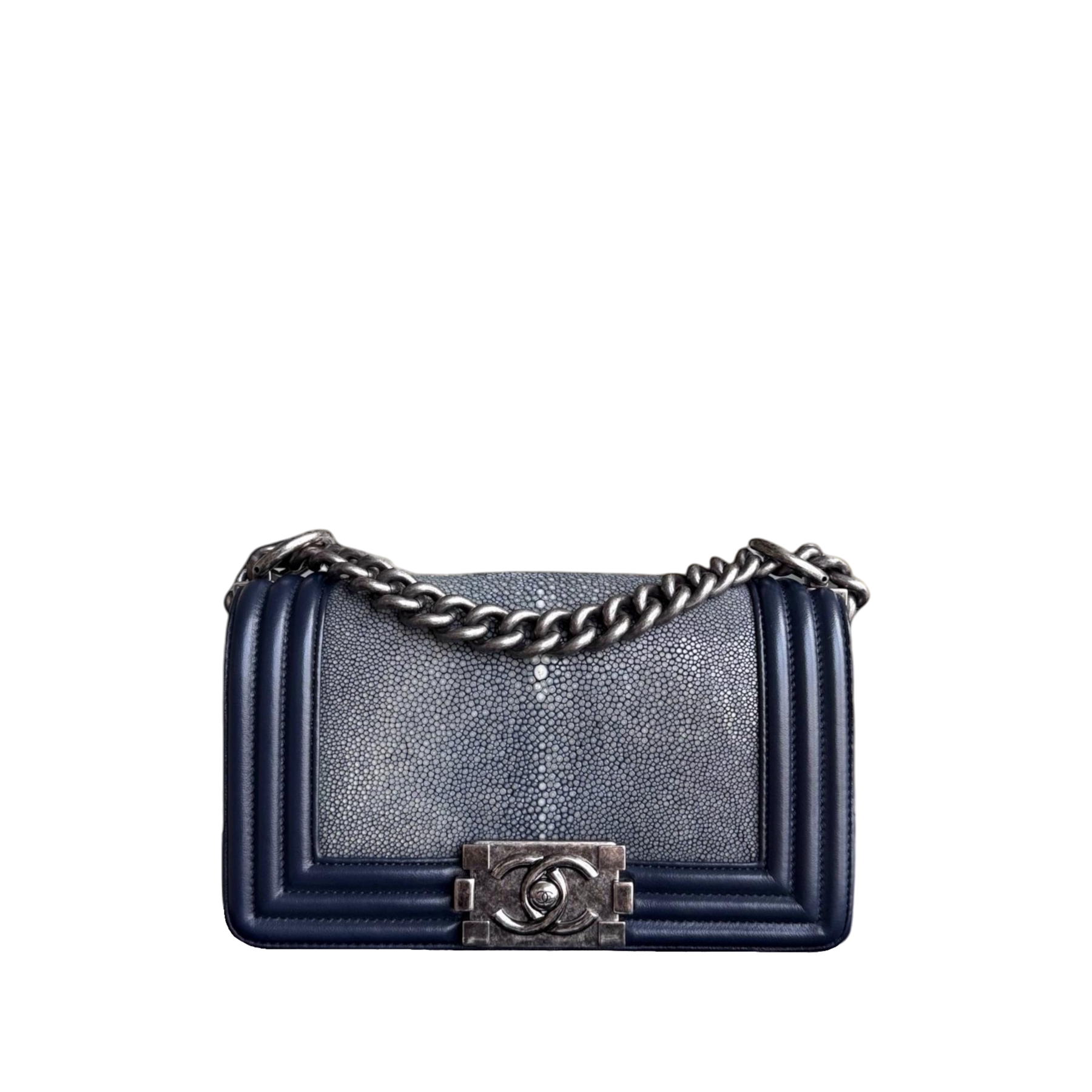Chanel Boy Small - Small Galuchat Stingray Blue Ruthenium Silver Hardware Series 20