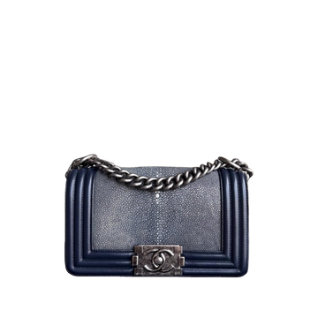 Chanel Boy Small - Small Galuchat Stingray Blue Ruthenium Silver Hardware Series 20