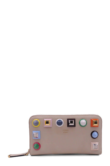 Studded Zip Around Wallet Beige