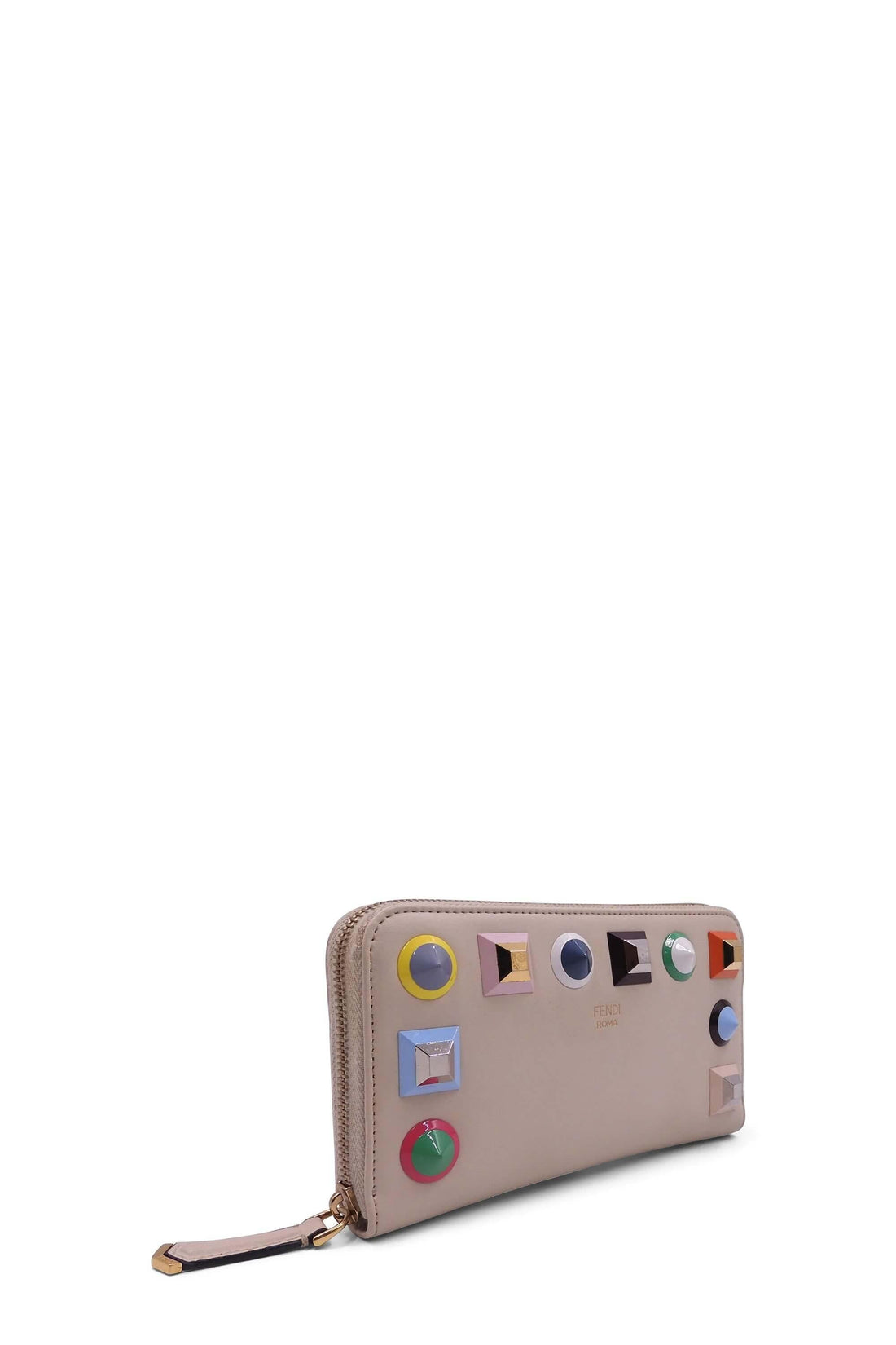 Studded Zip Around Wallet Beige