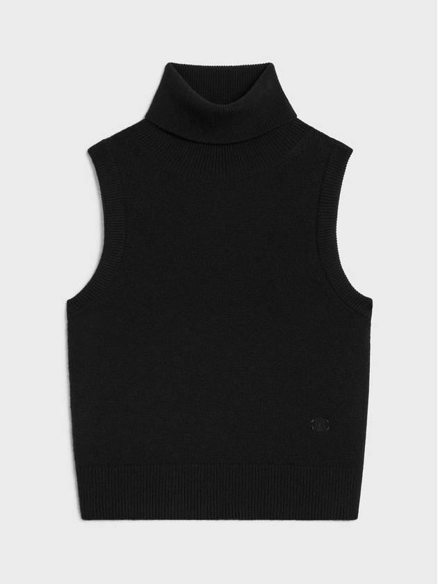CELINE Triomphe Embroidered Turtleneck Scottish Cashmere Sleeveless Black