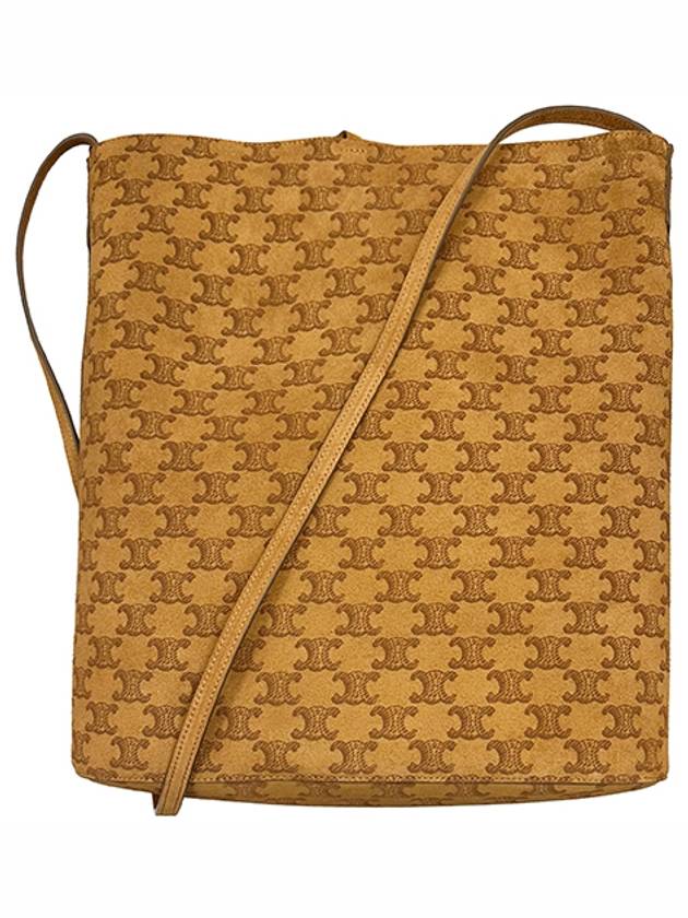 CELINE Full Triomphe Suede Calfskin Bucket Bag Havana