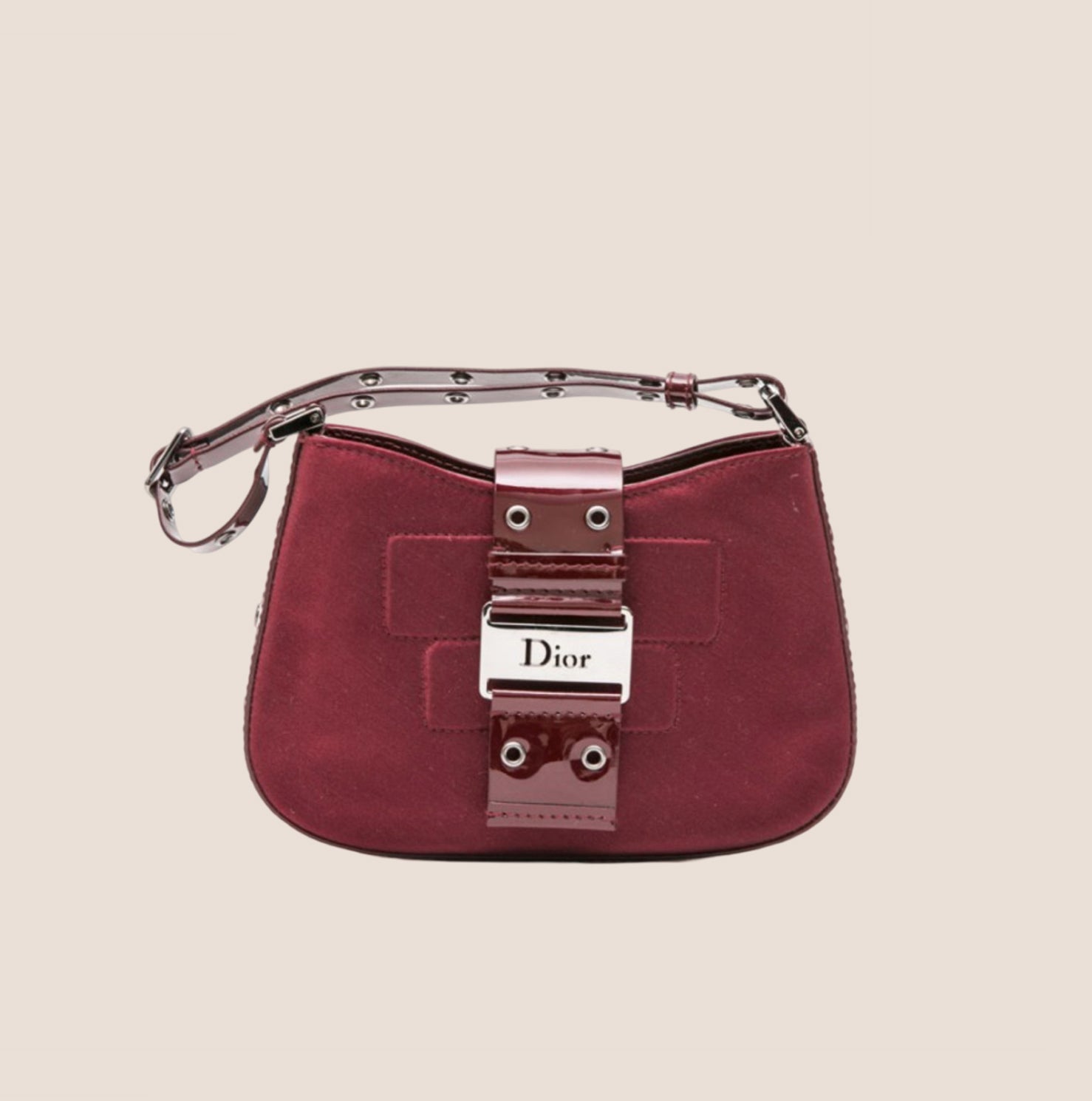 CHRISTIAN DIOR BURGUNDY SATIN & PATENT LEATHER MINI STREET CHIC HOBO BAG