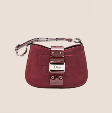 CHRISTIAN DIOR BURGUNDY SATIN & PATENT LEATHER MINI STREET CHIC HOBO BAG