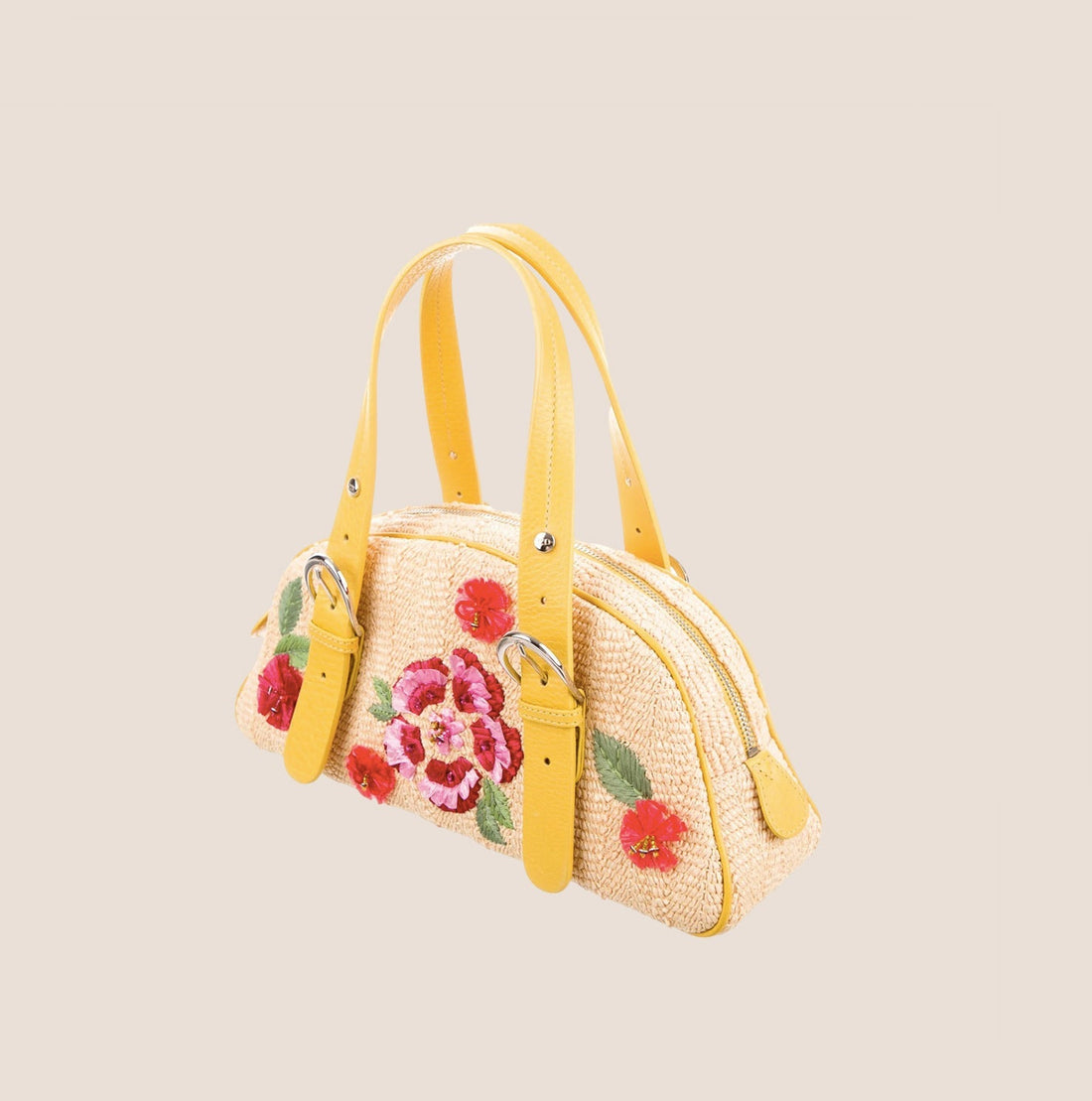 CHRISTIAN DIOR YELLOW MULTICOLOR RAFFIA FLOWERS WICKER BAG