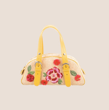 CHRISTIAN DIOR YELLOW MULTICOLOR RAFFIA FLOWERS WICKER BAG