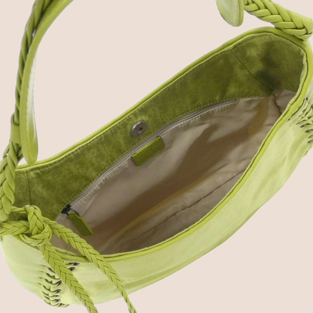 CHRISTIAN DIOR GREEN OBLIQUE ETHNIC HOBO BAG