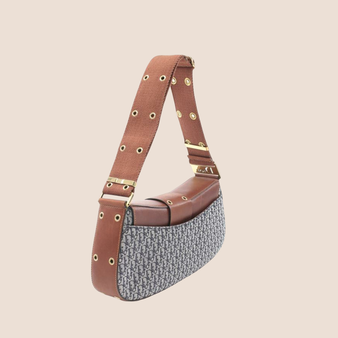 CHRISTIAN DIOR BROWN & NAVY DIORISSIMO STREET CHIC COLUMBUS BAG