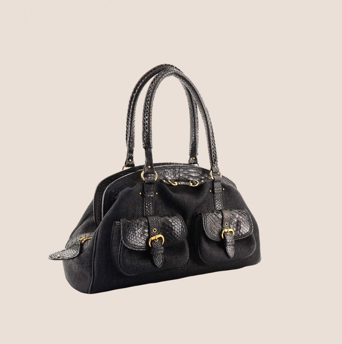 CHRISTIAN DIOR BLACK PYTHON DETECTIVE BAG