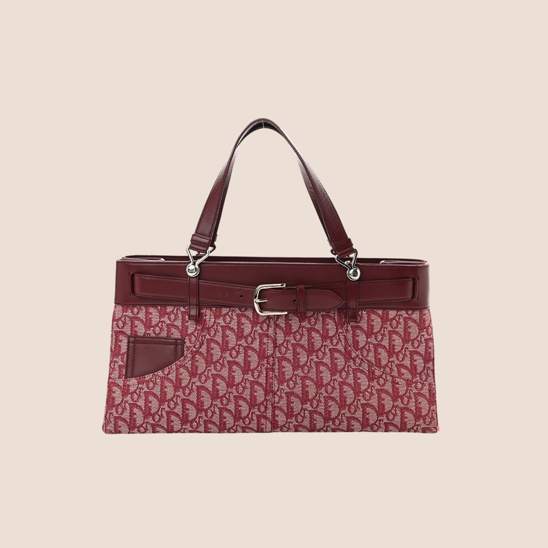 CHRISTIAN DIOR BURGUNDY TROTTER BELTED JEANS EVERYDAY BAG