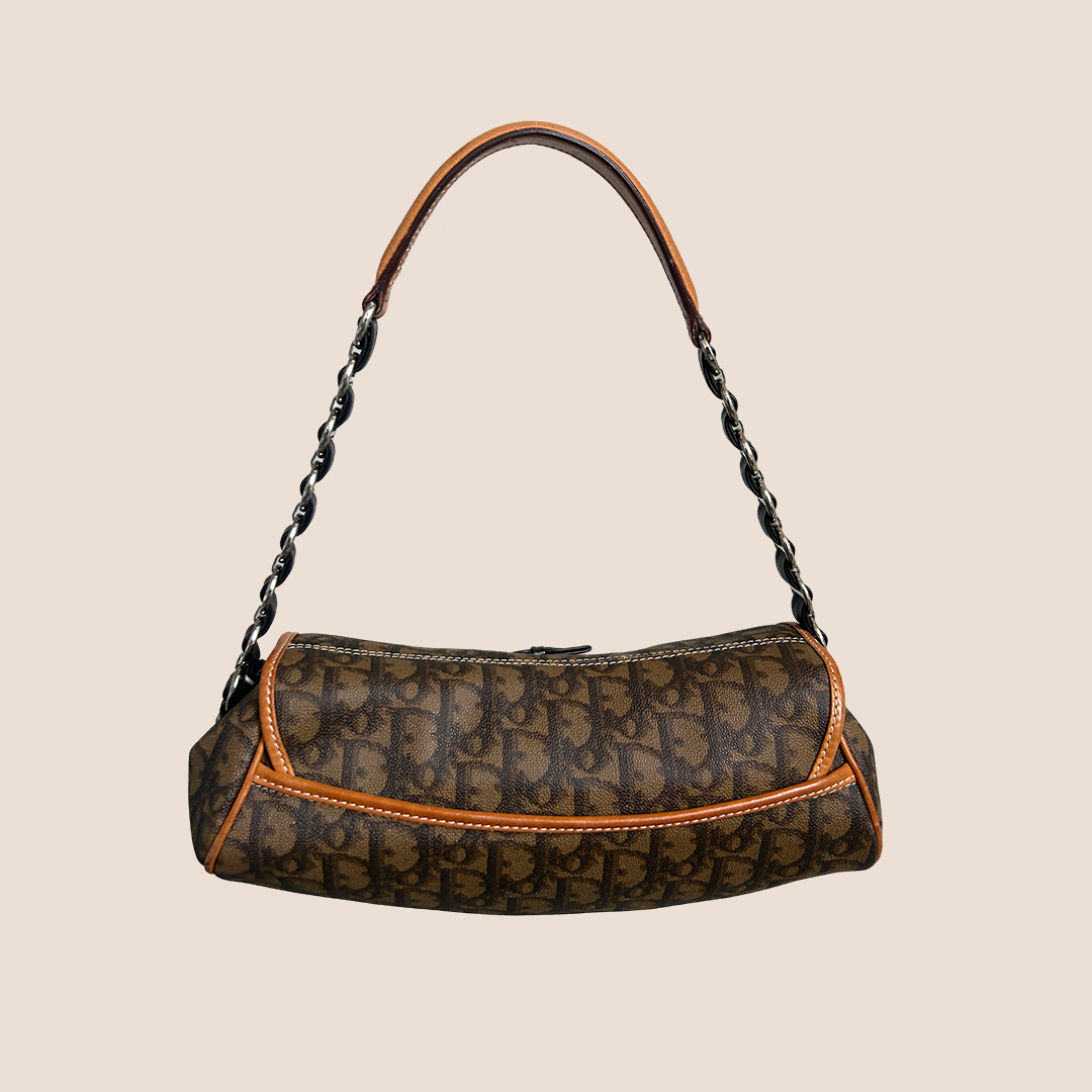 CHRISTIAN DIOR BROWN TROTTER ROMANTIQUE BAGUETTE BAG