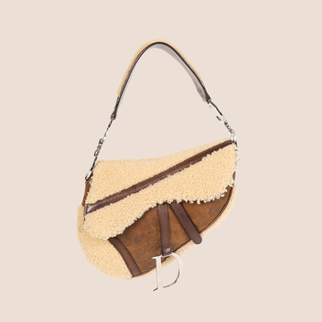 CHRISTIAN DIOR 2005 BROWN SHEARLING FLIGHT SADDLE BAG