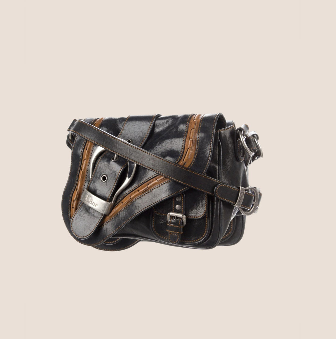 CHRISTIAN DIOR 2004 BLACK LEATHER MINI GAUCHO BAG