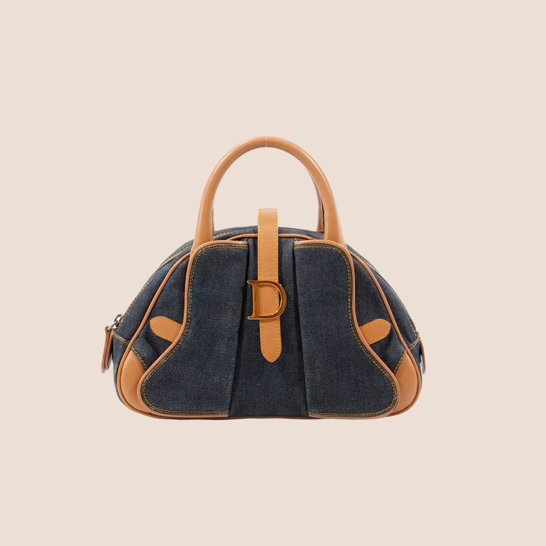 CHRISTIAN DIOR DENIM CANVAS SADDLE MINI BOWLER BAG