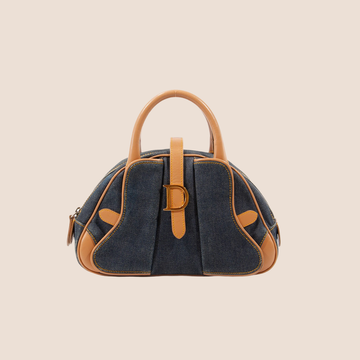CHRISTIAN DIOR DENIM CANVAS SADDLE MINI BOWLER BAG
