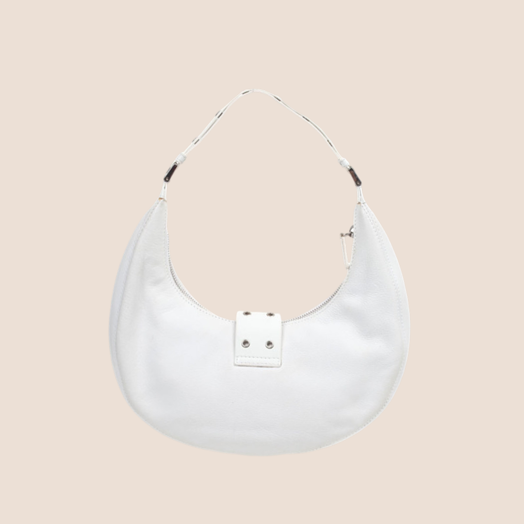 CHRISTIAN DIOR 2003 WHITE LEATHER STREET CHIC HALF MOON HOBO BAG
