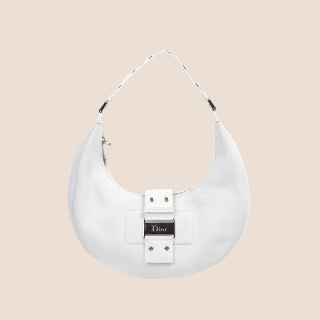 CHRISTIAN DIOR 2003 WHITE LEATHER STREET CHIC HALF MOON HOBO BAG