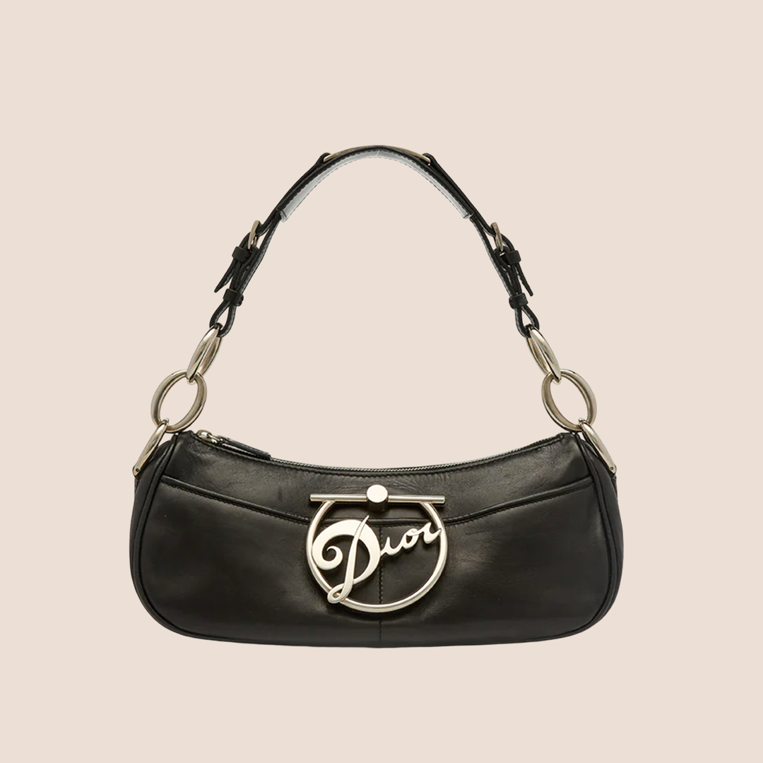 CHRISTIAN DIOR BLACK LEATHER LOGO DIVA BAG