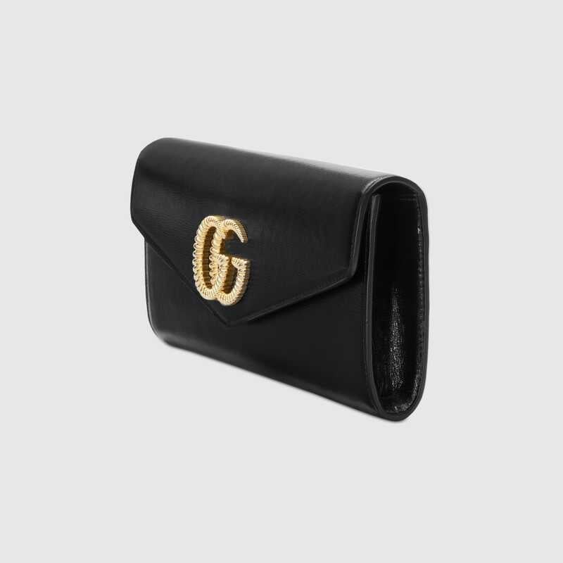 Gucci Broadway Leather Clutch with Double G Black Leather
