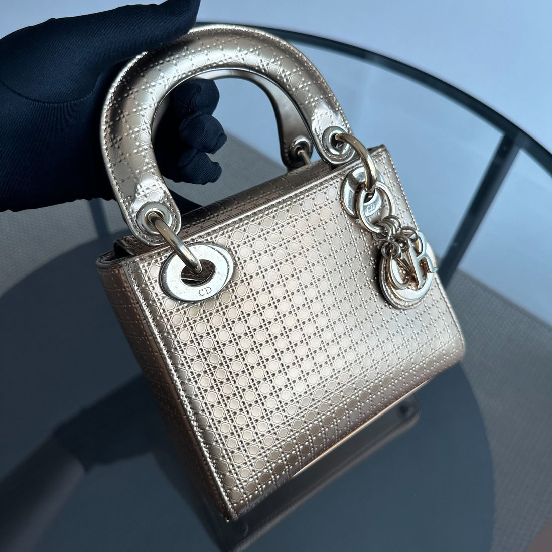 *Full Set Receipt, Chain Strap* Lady Mini Metallic Micro-Cannage Gold GHW