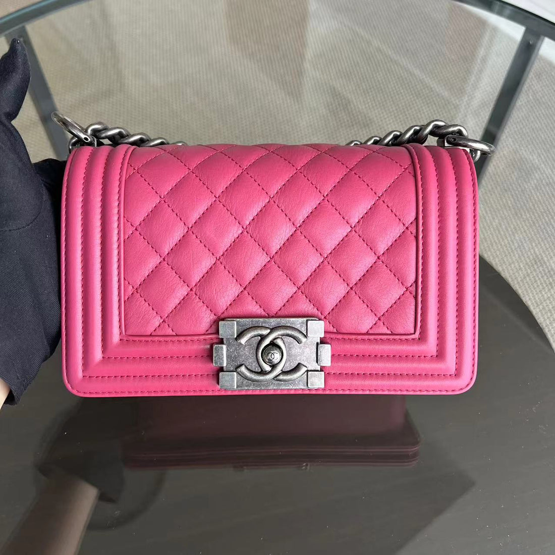 *Full Set, Receipt* Boy Small 20CM Quilted Calfskin Hot Pink RSHW No 26