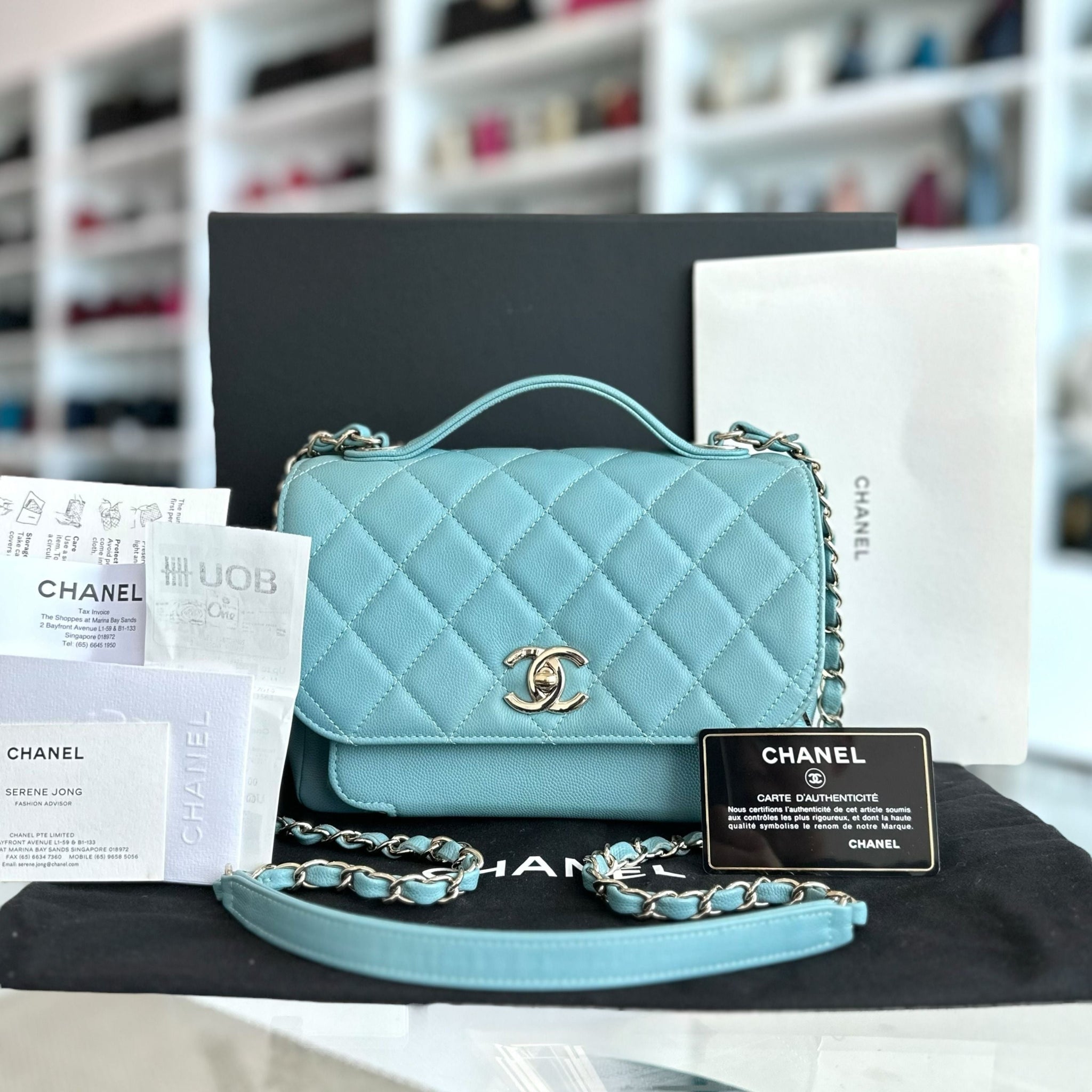 *Full Set, Receipt* Medium Business Affinity Quilted Caviar Blue GHW No 29