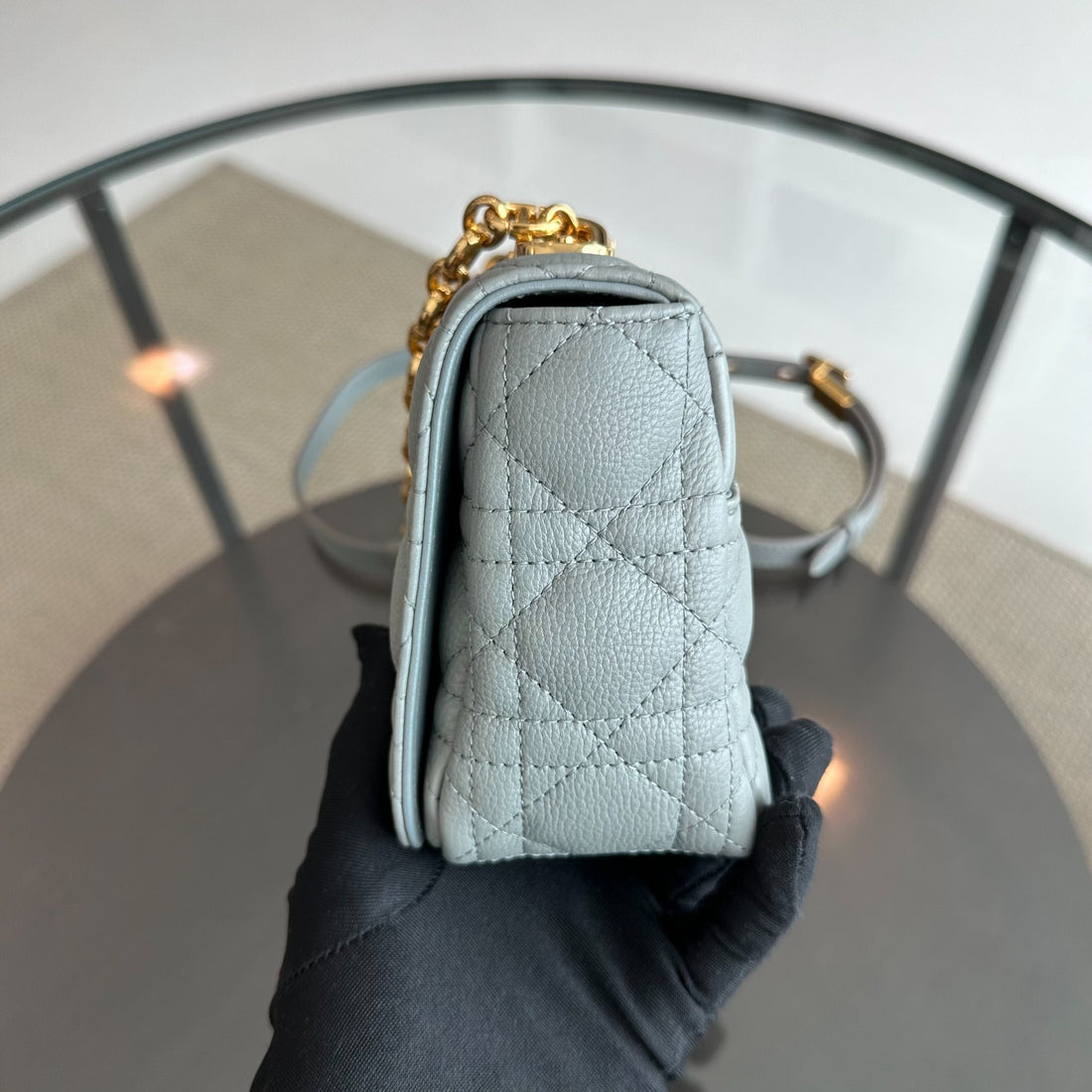 *Full Set, Receipt* Caro Small Cannage Flap Bag Grey GHW