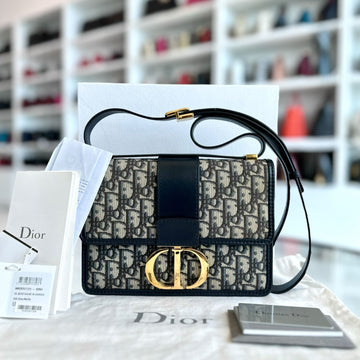 *Full Set, Receipt* Montaigne 30 Oblique Canvas Blue Shoulder Bag GHW