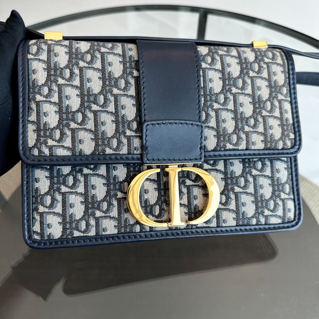 *Full Set, Receipt* Montaigne 30 Oblique Canvas Blue Shoulder Bag GHW